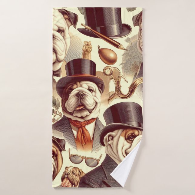 Vintage English Bulldog  Seamless Illustration Bath Towel (Bath Towel)