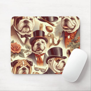 Vintage English Bulldog Seamless Illustration Mouse Pad