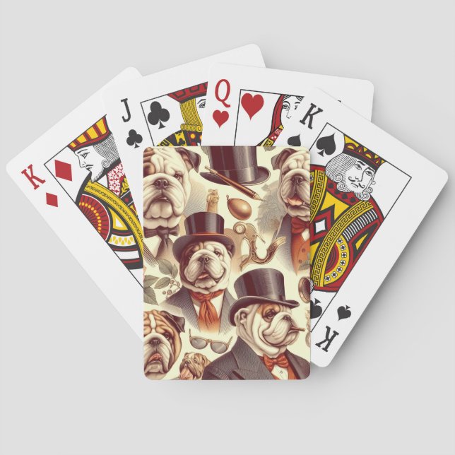Vintage English Bulldog  Seamless Illustration Playing Cards (Back)