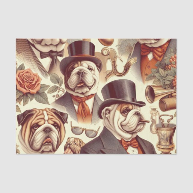Vintage English Bulldog  Seamless Illustration Tissue Paper (Front)