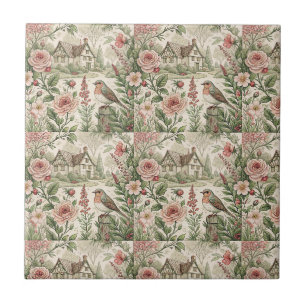 Vintage English Cottage Garden Floral Pattern Art Ceramic Tile