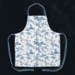 Vintage English Floral Toile de Jouy-Blue Apron<br><div class="desc">Beautiful seamless toile de jouy pattern adapted from an English copperplate engraved design by John Munns ca 1770s featuring classical ruins,  seaport,  shepherd and floral garlands. Blue on white background.</div>