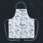 Vintage English Floral Toile de Jouy-Blue Apron<br><div class="desc">Beautiful seamless toile de jouy pattern adapted from an English copperplate engraved design by John Munns ca 1770s featuring classical ruins,  seaport,  shepherd and floral garlands. Blue on white background.</div>