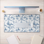 Vintage English Floral Toile de Jouy-Blue Desk Mat<br><div class="desc">Beautiful seamless toile de jouy pattern adapted from an English copperplate engraved design by John Munns ca 1770s featuring classical ruins,  seaport,  shepherd and floral garlands. Blue on white background.</div>
