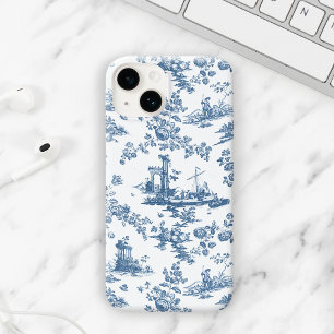 Vintage English Floral Toile de Jouy-Blue iPhone 14 Case