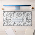 Vintage English Floral Toile de Jouy-Grey Desk Mat<br><div class="desc">Beautiful seamless toile de jouy pattern adapted from an English copperplate engraved design by John Munns ca 1770s featuring classical ruins,  seaport,  shepherd and floral garlands. Grey on white background.</div>