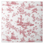 Vintage English Floral Toile de Jouy-Pink Ceramic Tile<br><div class="desc">Beautiful seamless toile de jouy pattern adapted from an English copperplate engraved design by John Munns ca 1770s featuring classical ruins,  seaport,  shepherd and floral garlands. Pink on white background.</div>