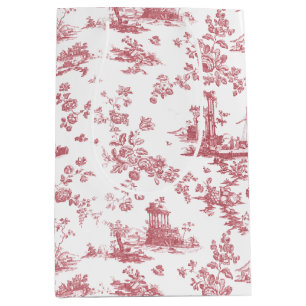 Vintage English Floral Toile de Jouy-Pink Medium Gift Bag