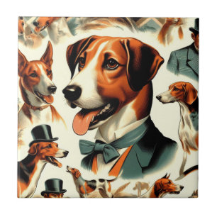 Vintage English Foxhound Illustration Ceramic Tile