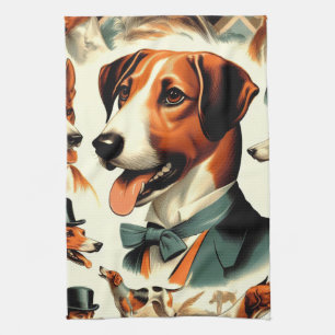 Vintage English Foxhound Illustration Tea Towel