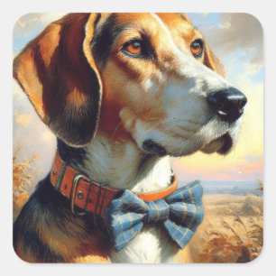 Vintage English Foxhound Painting Square Sticker