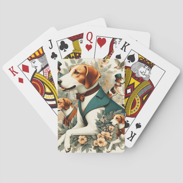 Vintage English Foxhound Seamless Illustration Playing Cards (Back)