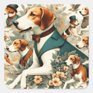 Vintage English Foxhound Seamless Illustration Square Sticker