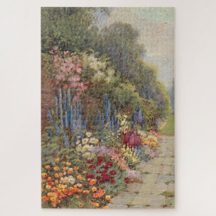 Vintage English Garden with Stone Path Jigsaw Puzzle