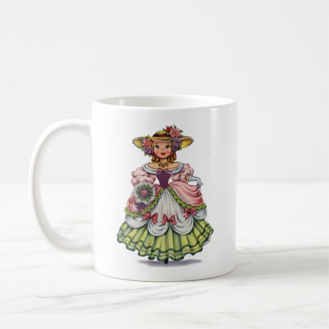Vintage English Girl in Elizabethan Dress Coffee Mug (Left)