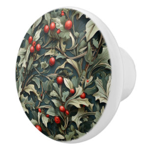 Vintage English Holly berry botanical Ceramic Knob