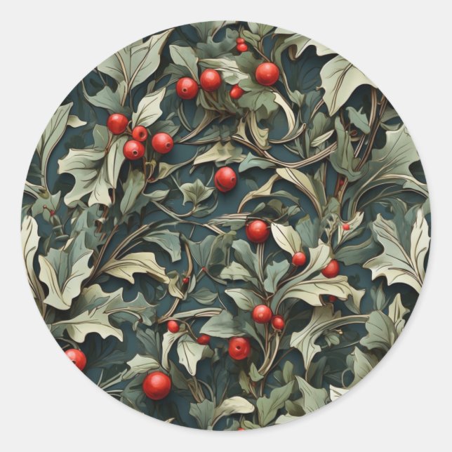 Vintage English Holly berry botanical  Classic Round Sticker (Front)