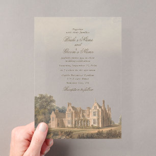 Vintage English Manor Chateau Villa Wedding Acrylic Invitations