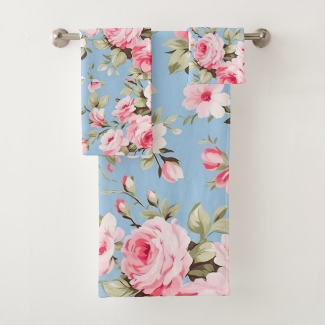 Vintage English pink roses Bath Towel Set (Insitu)