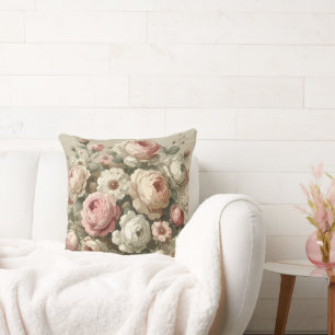 Vintage English Rose Garden Cottagecore Decor Cushion