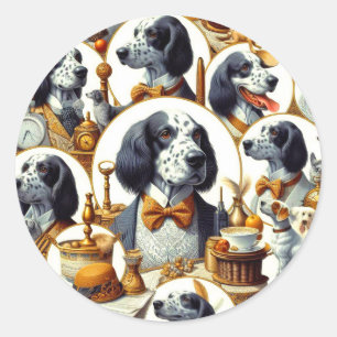 Vintage English Setter Illustration Classic Round Sticker