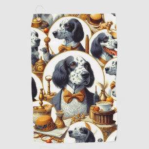 Vintage English Setter Illustration Golf Towel