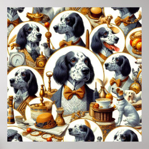 Vintage English Setter Illustration Poster