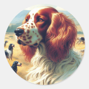 Vintage English Setter Oil Painting Classic Round Sticker