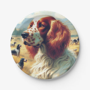 Vintage English Setter Oil Painting Paper Plate