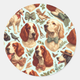 Vintage English Setter Seamless Classic Round Sticker