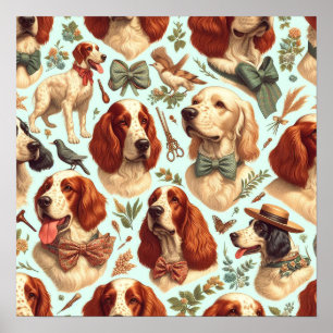 Vintage English Setter  Seamless Poster