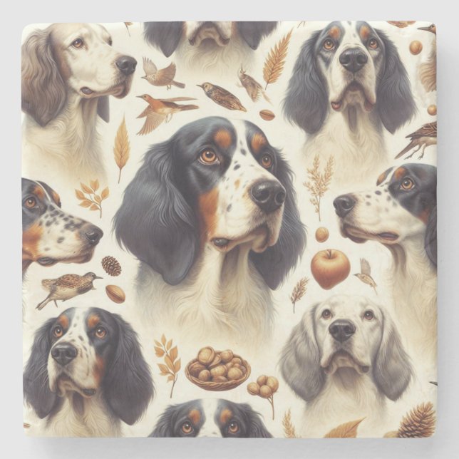 Vintage English Setter Seamless Stone Coaster (Front)