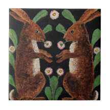 Vintage English Tapestry Design Bunny Rabbits Tile