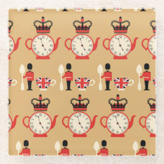 Vintage English tea: seamless pattern. Glass Coaster
