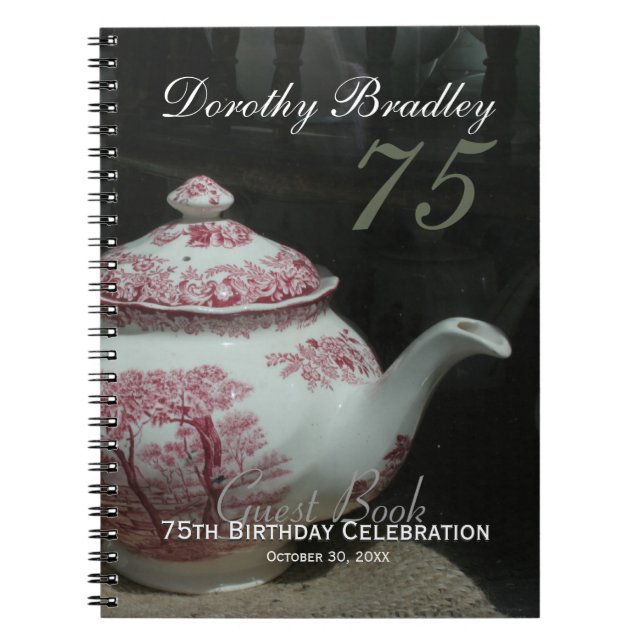 Vintage English Teapot 75th Birthday Guest Book (Front)