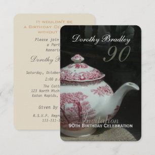 Vintage English Teapot 90th Birthday Invitation