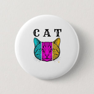 Vintage Engraved Cat Colour Block Graphic Design_1 6 Cm Round Badge