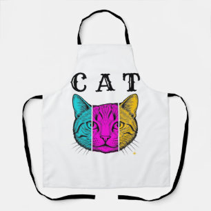 Vintage Engraved Cat Colour Block Graphic Design_1 Apron