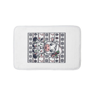 Vintage Engraved Christmas Cow Ugly Sweater Design Bath Mat