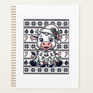 Vintage Engraved Christmas Cow Ugly Sweater Design Planner