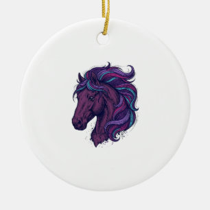 Vintage Engraved Colourful Horse Head Art Shirt_1 Ceramic Ornament