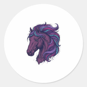 Vintage Engraved Colourful Horse Head Art Shirt_1 Classic Round Sticker