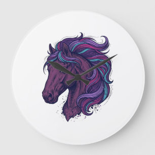 Vintage Engraved Colourful Horse Head Art Shirt_1 Large Clock