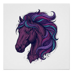 Vintage Engraved Colourful Horse Head Art Shirt_1 Poster