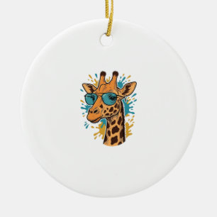 Vintage Engraved Cool Giraffe Sunglasses Shirt Des Ceramic Ornament