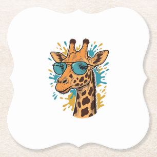 Vintage Engraved Cool Giraffe Sunglasses Shirt Des Paper Coaster