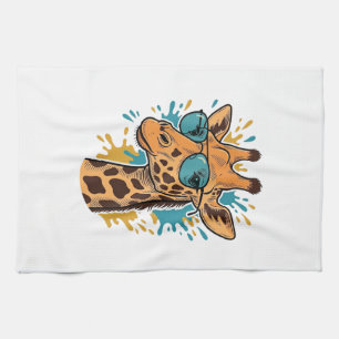 Vintage Engraved Cool Giraffe Sunglasses Shirt Des Tea Towel