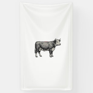 Vintage Engraved Cow Patriotic Flag Vector Design_ Banner