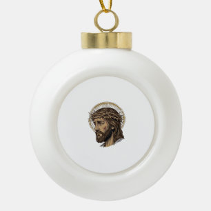 Vintage Engraved Crown of Thorns Portrait Shirt_1 Ceramic Ball Christmas Ornament