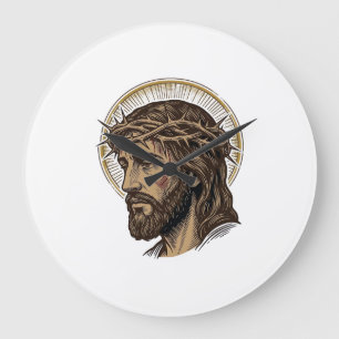 Vintage Engraved Crown of Thorns Portrait Shirt_1 Large Clock